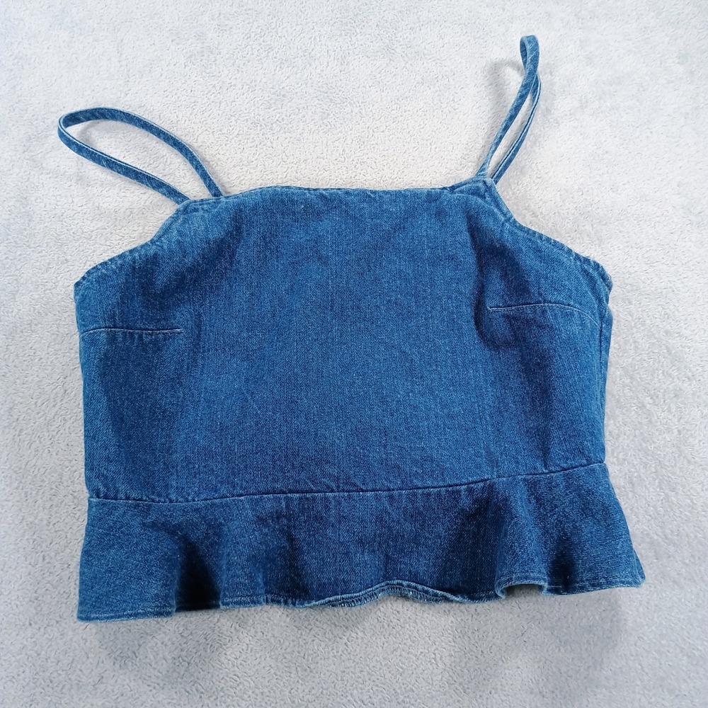 American‎ Eagle Womens Denim Peplum Cami Blue Small Smocked Back